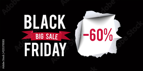 Black Friday sale design template. Black Friday 60 percent discount banner with black background. Vector illustration.