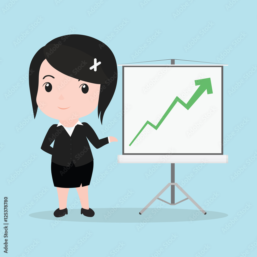 Business Woman concept by projector has rising graph Business Woman concept by projector has rising graph
