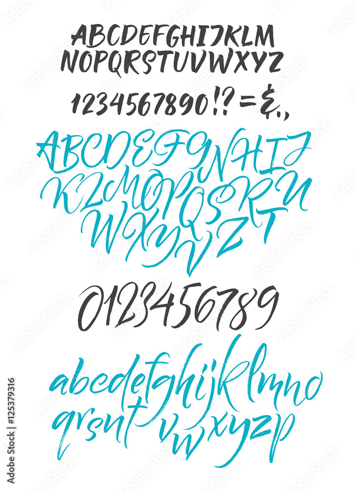 Vector alphabet. Hand drown letters. Duo brush rush fonts