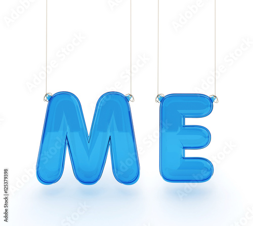 Me written with hanging let...
