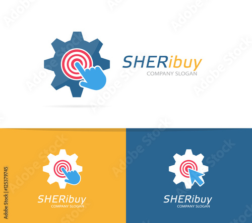 Vector gear and click logo combination. Industrial and cursor symbol or icon. Unique repair and mechanic logotype design template.