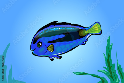Vector  neon blue fish in the sea.