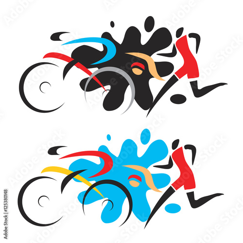 Triathlon race.
Stylized drawing of Three triathlon athletes. Vector available.
