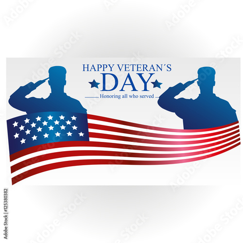 Veterans day poster. US military armed forces soldier in silhouette saluting. Vector illustration on the theme: veterans day, 11th November, patriotism, holiday, war, peace, happiness, pride, America