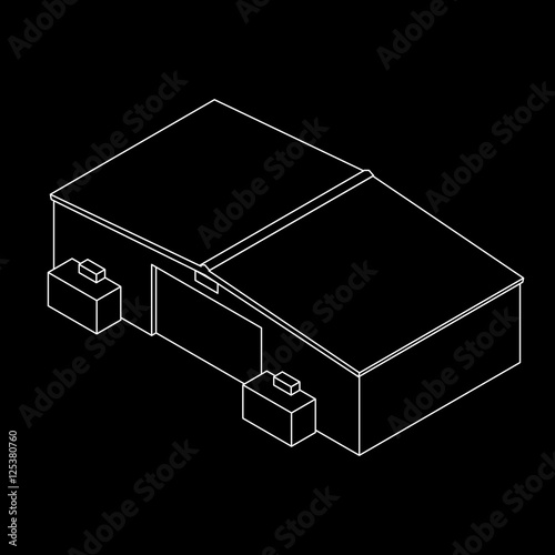 isometric 3D hangar model.