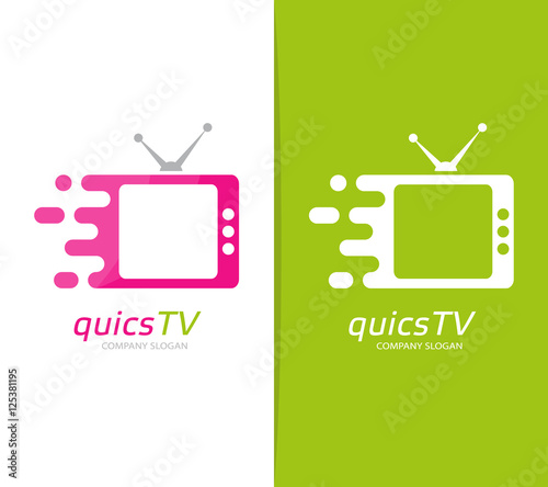 Vector fast television logo combination. Speed cinema symbol or icon. Unique movie and film logotype design template.