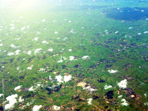 Obraz na płótnie Aerial view of clouds and village landscape