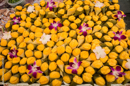 Ancient Thai Dessert (TAN-TA-NOD) available in Thai market,Thai sweets,Yellow dessert.Ancient Thai sweets