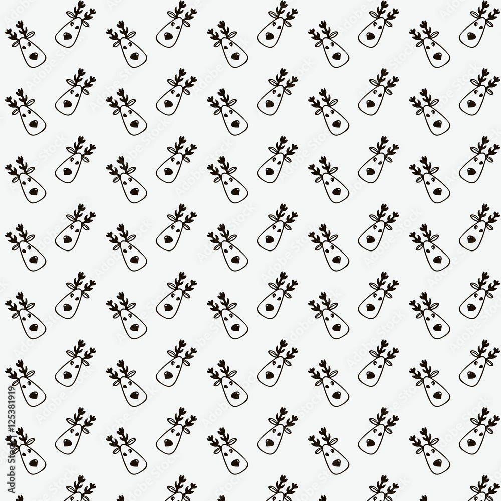 Christmas Doodles Seamless Background with Deers Christmas Doodles Seamless Background with Deers