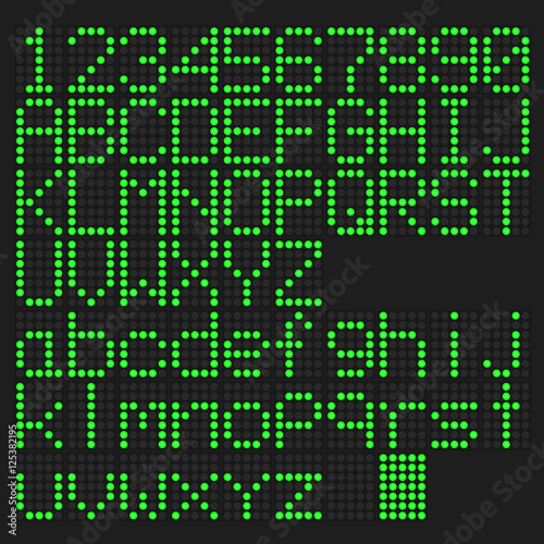 Green led uppercase and lowercase English alphabet, number © bankrx