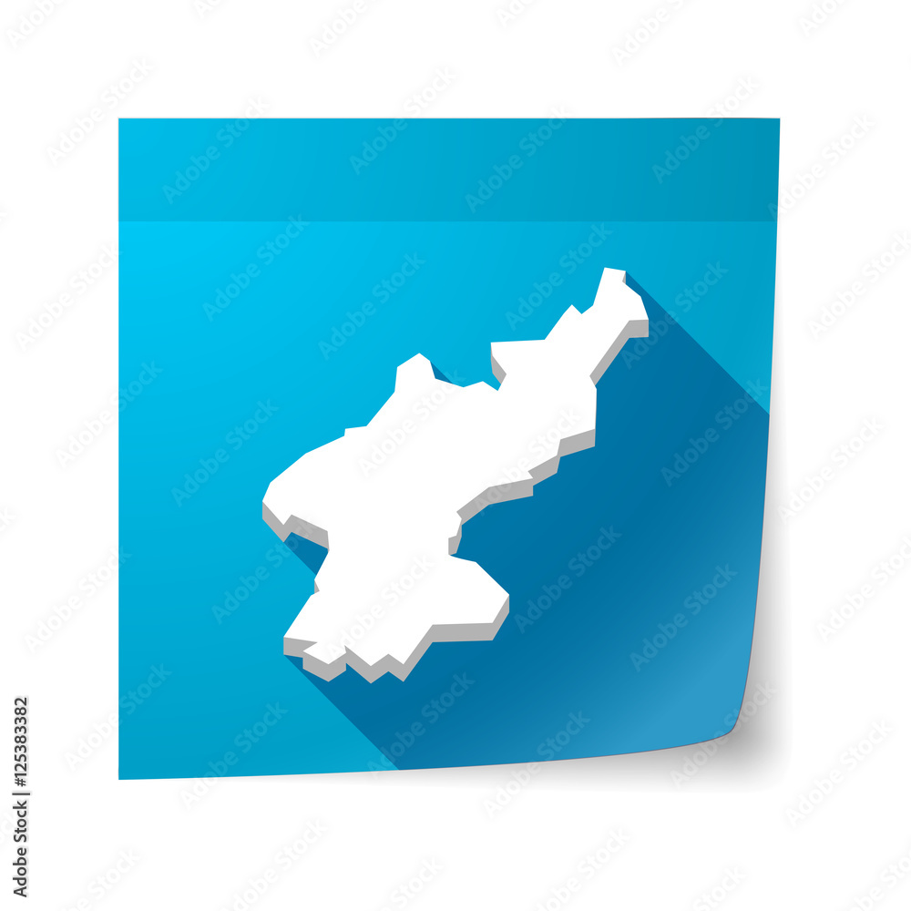 Isolated sticky note with  the map of North Korea