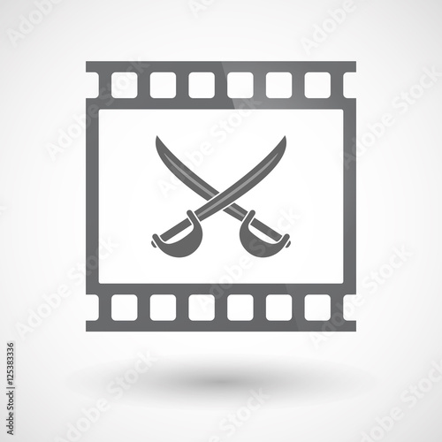 Isolated 35mm film frame slide photogram with  two swords crosse