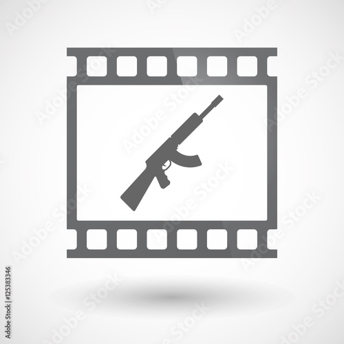Isolated 35mm film frame slide photogram with  a machine gun sig