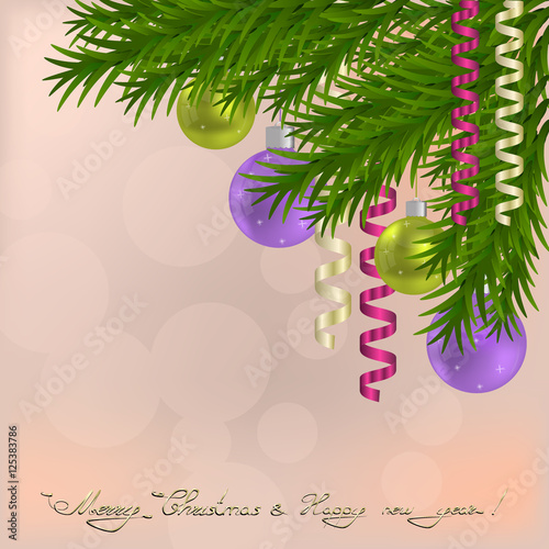 Merry Christmas and happy New Year Greeting card with  Christmas