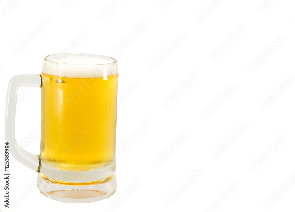 cold mug of beer with foam isolated on white background cold mug of beer with foam isolated on white background