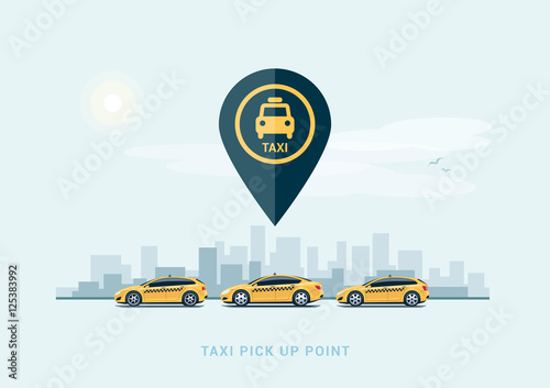 Parking Taxi Cars and City Background