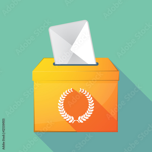 Long shadow ballot box with a laurel crown sign