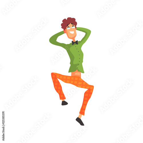 Flamboyant Know-it-all Guy Character In Green Shirt And Orange Trousers