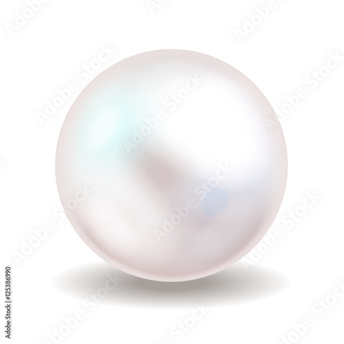 White pearl. Sea pearl isolated on white background. Shiny oyster pearl ball for luxury accessories. Vector illustration.