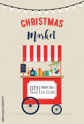 Christmas village, winter town, Christmas market, Xmas fair, Christmas poster. Merry Christmas background