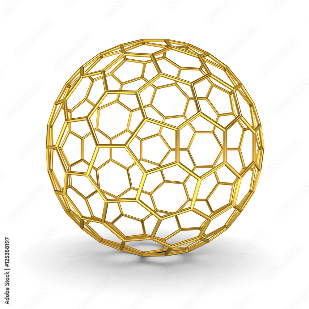 Fototapeta premium 3d gold wireframe sphere isolated over white background with shadow 3D rendering