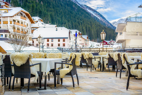 Ischgl winter scenery. / View at Ischgl city center, popular winter skii resort in Austria. photo