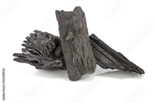 Natural wood charcoal Isolated on white, traditional charcoal or