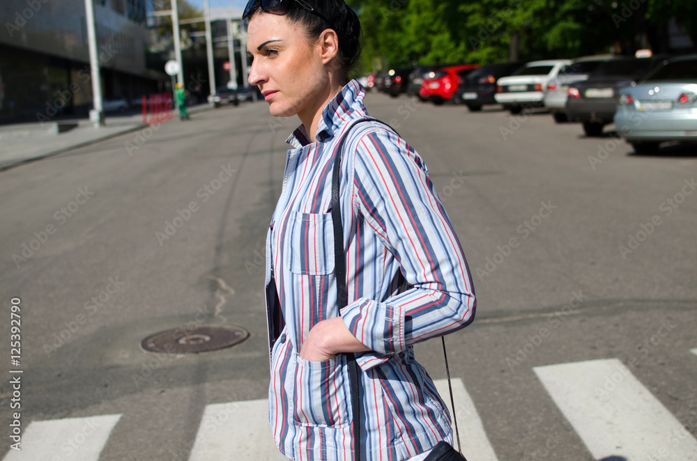 girl crossing the street