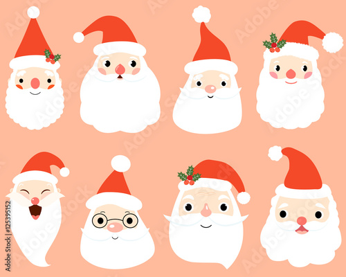Cartoon Santa Claus heads, faces - Christmas vector illustration