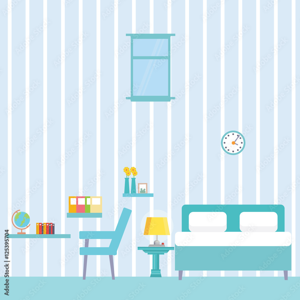 Bed Room Flat Vector Illustration Bed Room Flat Vector Illustration