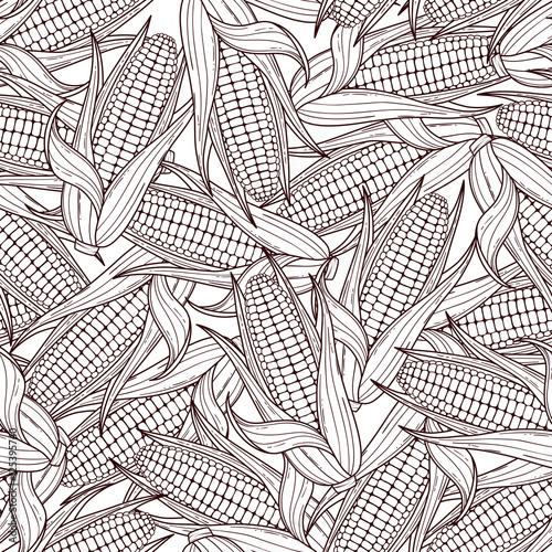Hand drawn scattered corn cobs seamless pattern. Vector background of vegetables