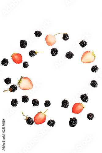 blackberry and strawberry berries on a white background top view of a flat style summer fresh berries pattern