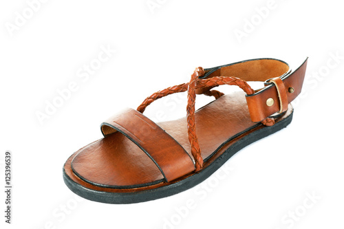 Brown leather sandal isolated on white