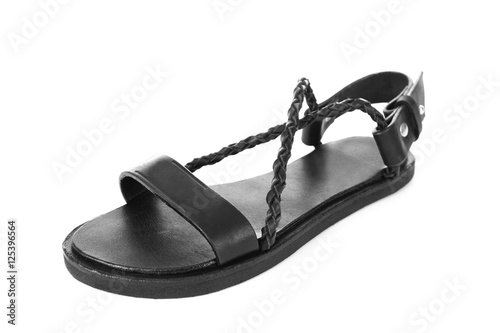 Black leather sandal isolated on white