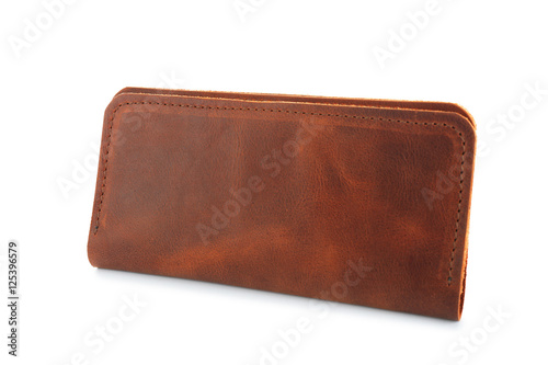 Brown leather purse isolated on white