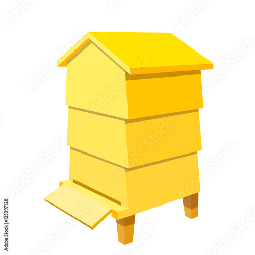 Wooden yellow Beehive on a white background. Traditional beehive