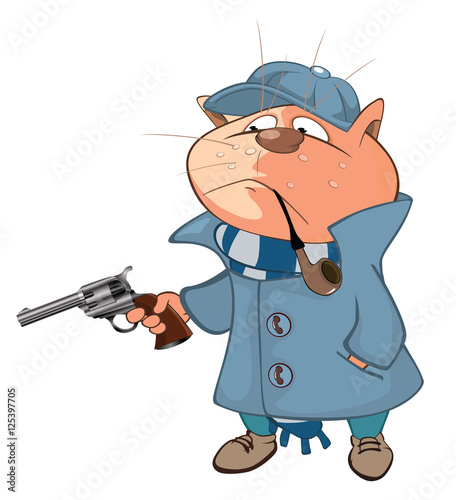 Illustration of a Cat Detective. Cartoon Character