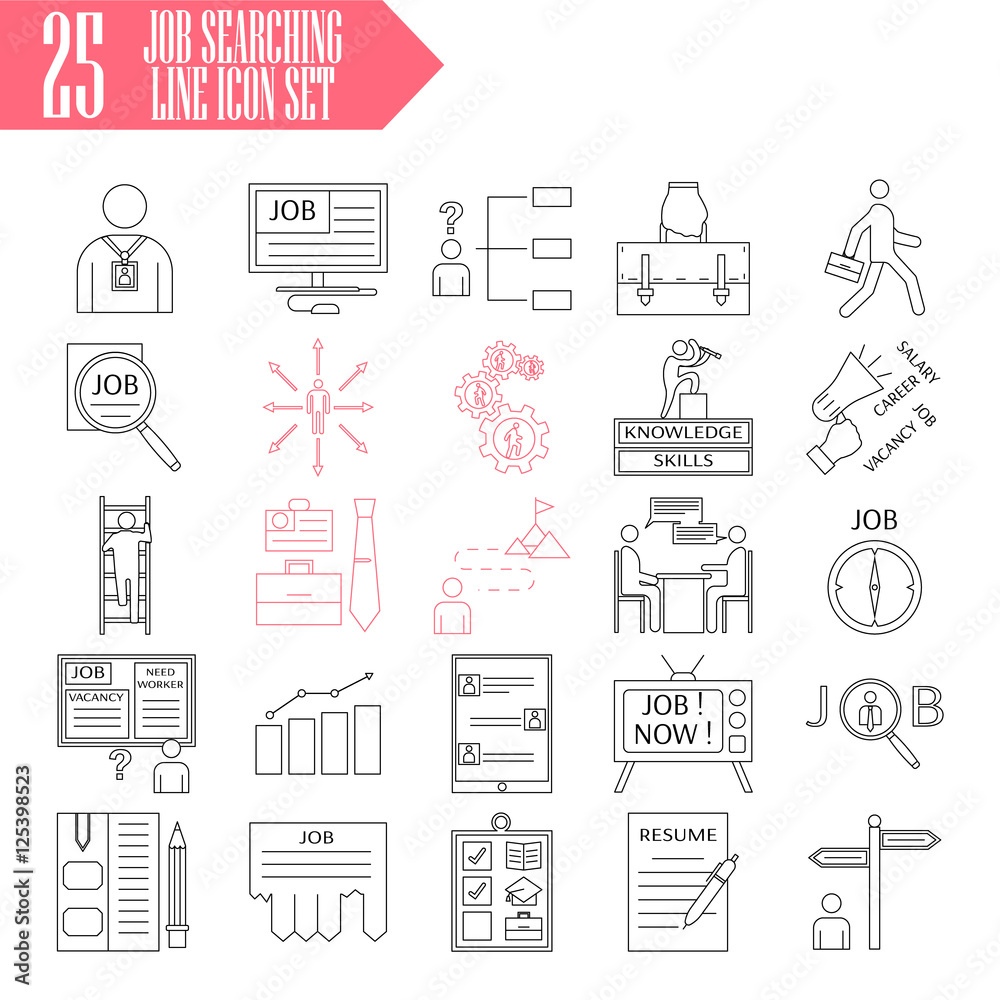 Human management icons. Job searching set. Thin line pictogram for webdesign. Outline high quality sign for design websete, mobile app, logo. Human management icons. Job searching set. Thin line pictogram for webdesign. Outline high quality sign for design websete, mobile app, logo.
