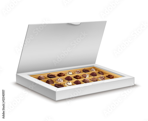 White box of chocolates isolated on white background