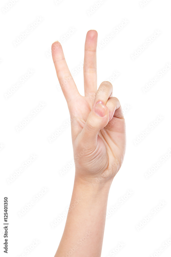 Hand forming victory sign isolated on white Hand forming victory sign isolated on white