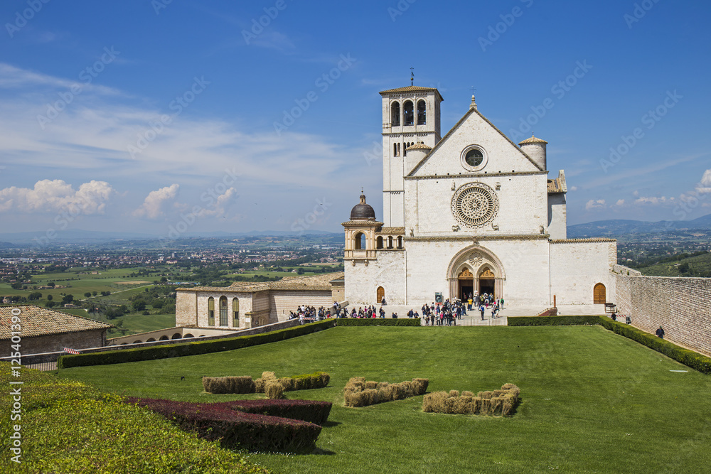 Historic town of Assisi in Italy. Basilica of St. Francis