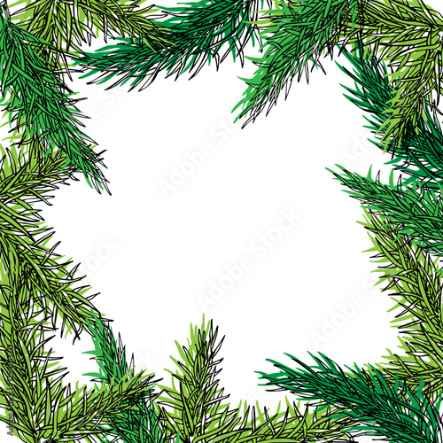 Fir tree hand drawn vector frame for winter and holiday decor. B
