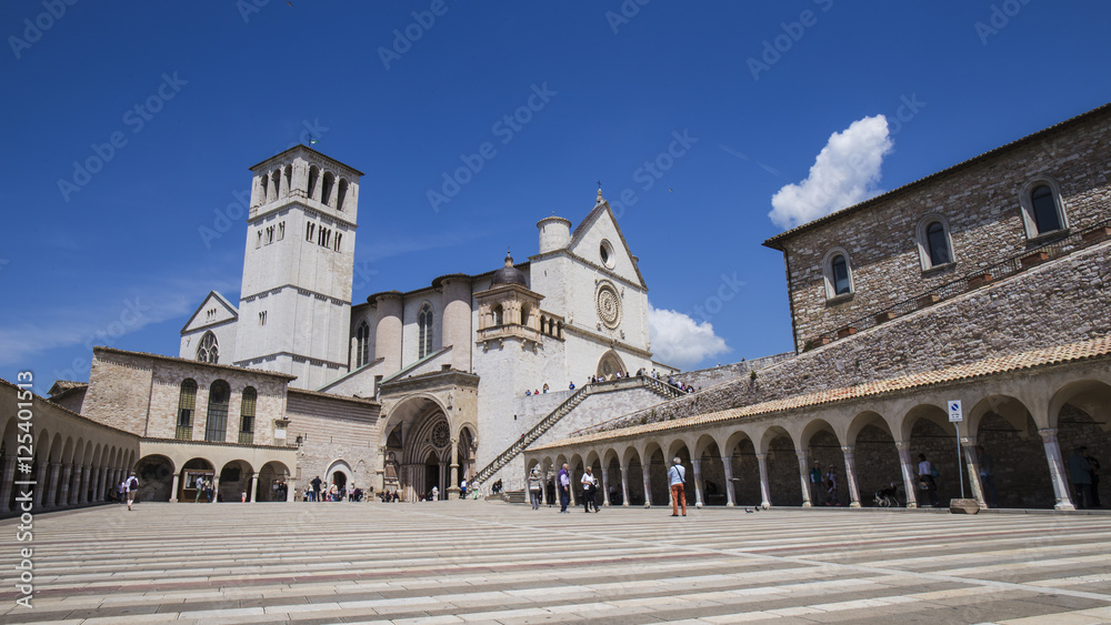 Historic town of Assisi in Italy. Basilica of St. Francis