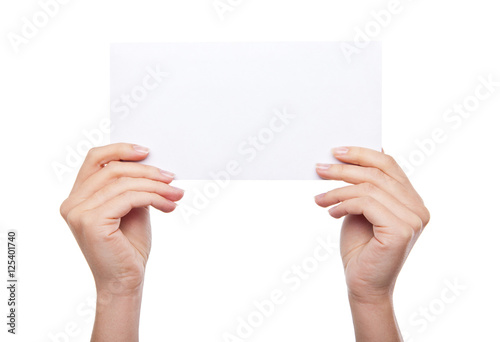 hand holding blank paper isolated 
