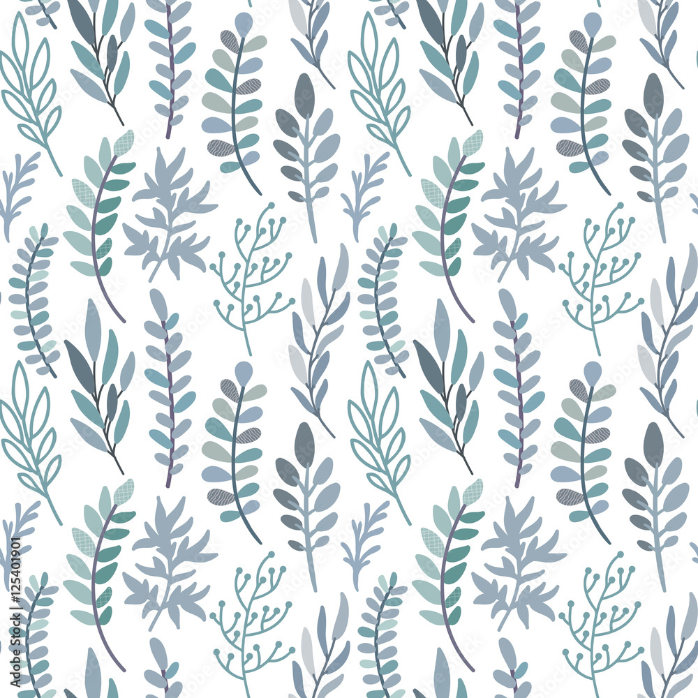 Vector seamless pattern with leaves and branches