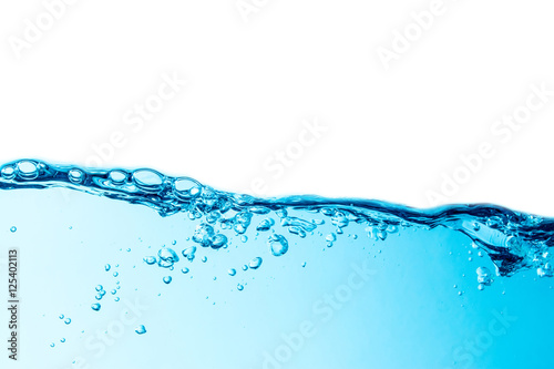 Isolated on top blue water wave horizontal line with bubbles background texture 