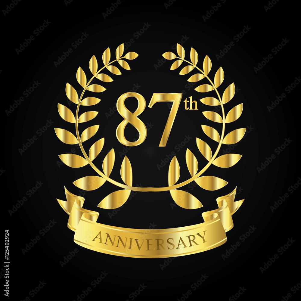 Naklejka premium 87th golden anniversary logo, first celebration with ribbon