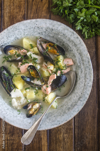 Creamy fish and mussel soup