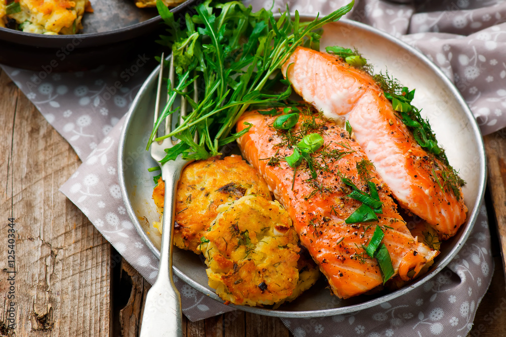 Dill Salmon with Potato Patties Dill Salmon with Potato Patties