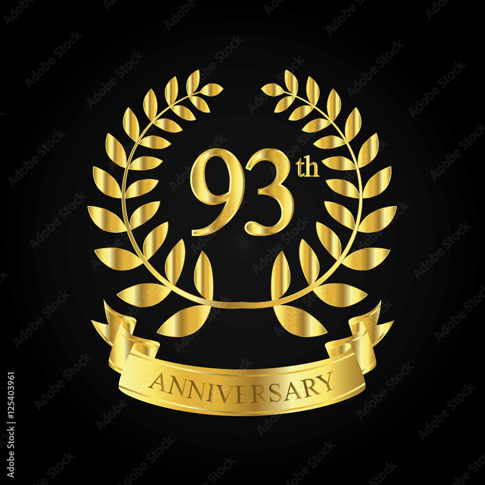 Naklejka premium 93th golden anniversary logo, first celebration with ribbon